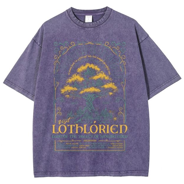 Fantasy Elven City Giant Tree Travel Poster Print Washed T - Shirt