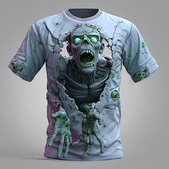 Men's Halloween Optical Illusion Zombies 3d Exaggerated Design Short Sleeve T-shirt