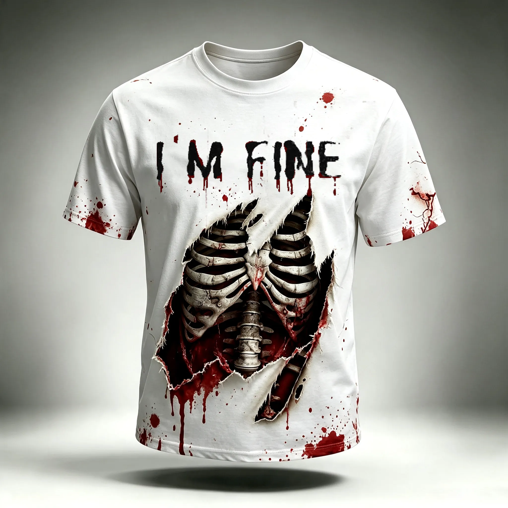 Men's I'm Fine Bloody Skull 3d Print Graphics Short Sleeve Crewneck T-shirt