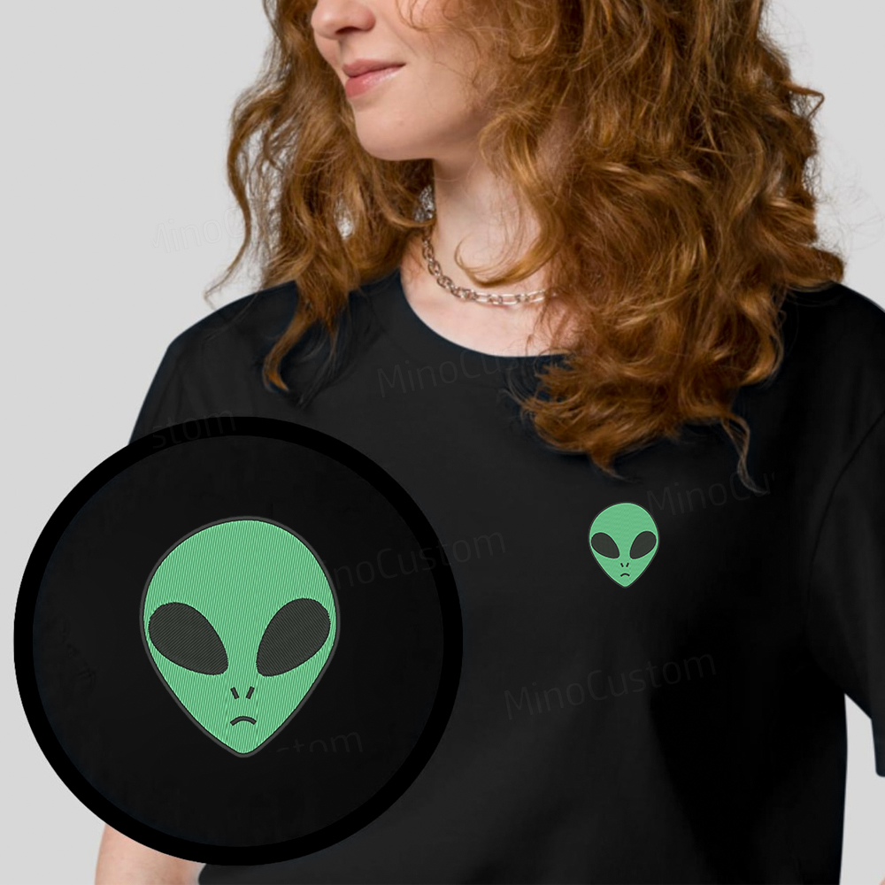 Embroidered Alien Organic Cotton T-Shirt Unisex Simple Design