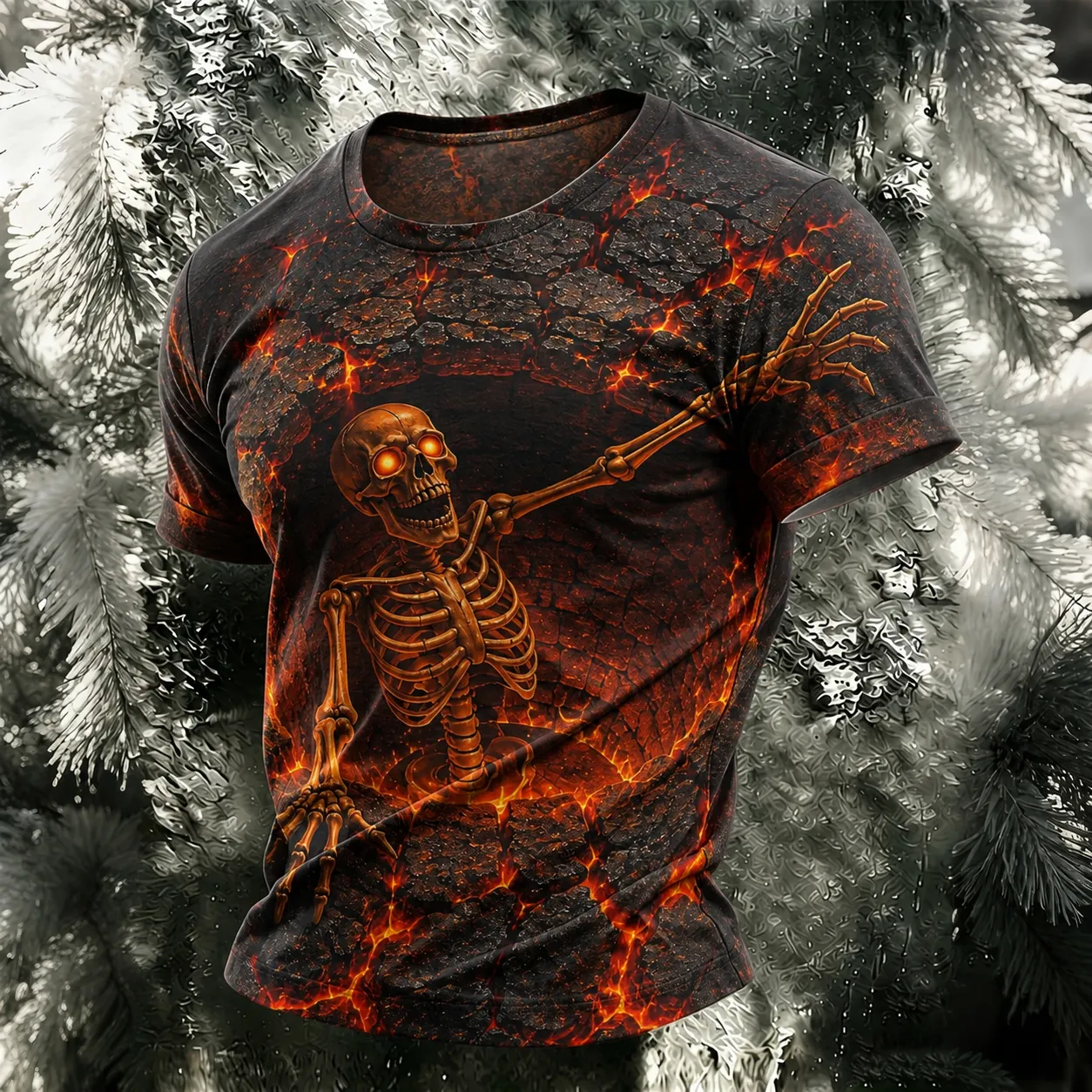 Men's Halloween Skeleton Lava Art Print Short Sleeve T-shirt