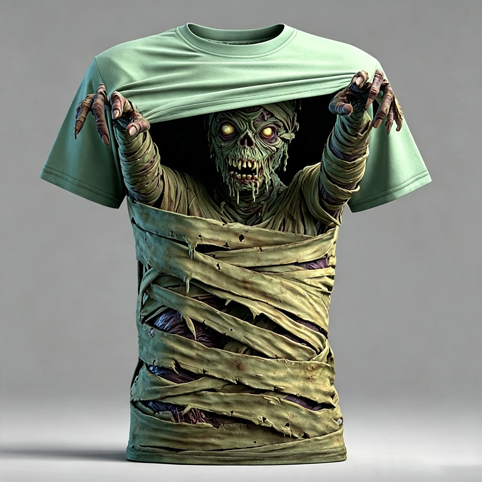 Men's Halloween Optical Illusion Bandage Zombies 3d Exaggerated Design Short Sleeve T-shirt