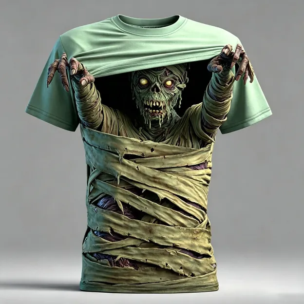Men's Halloween Optical Illusion Bandage Zombies 3d Exaggerated Design Short Sleeve T-shirt