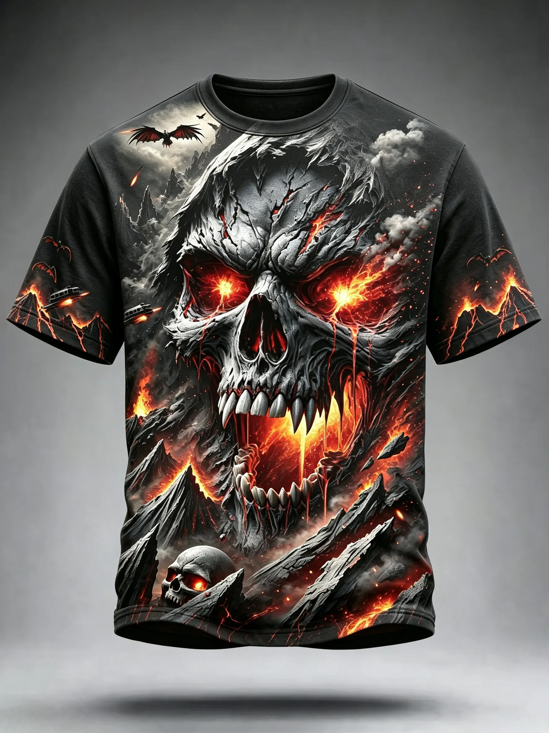 Men's Halloween Retro Dark Skull Digital Print Crew Neck Short Sleeve T-shirt