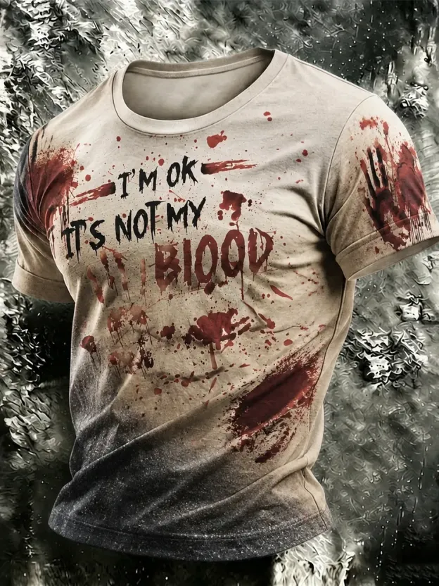 Men's Halloween Bloody Art Print Short Sleeve T-shirt