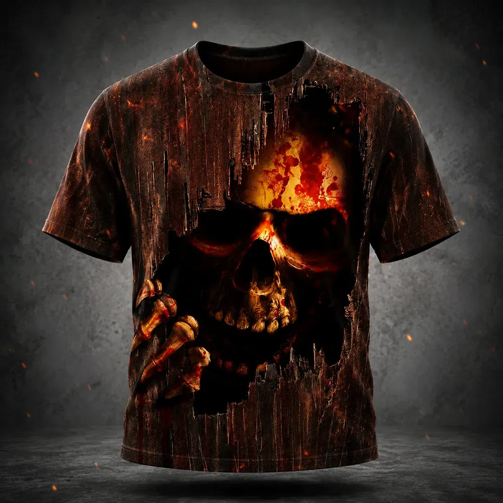 Vintage Halloween Skull And Bloodstain 3d Art Print Casual Crewneck T-shirt