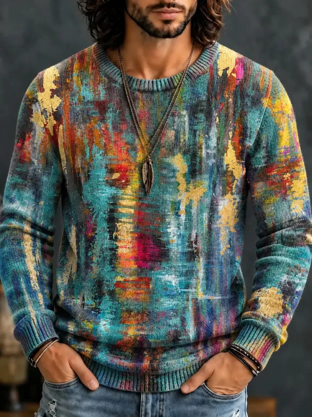 Men's Vintage Tribal Ethnic Pattern Art Crew Neck Sweater