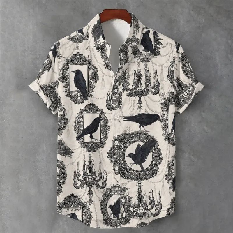 Men's Gothic Halloween Crow Candleholder Photo Frame Short-sleeve Shirt
