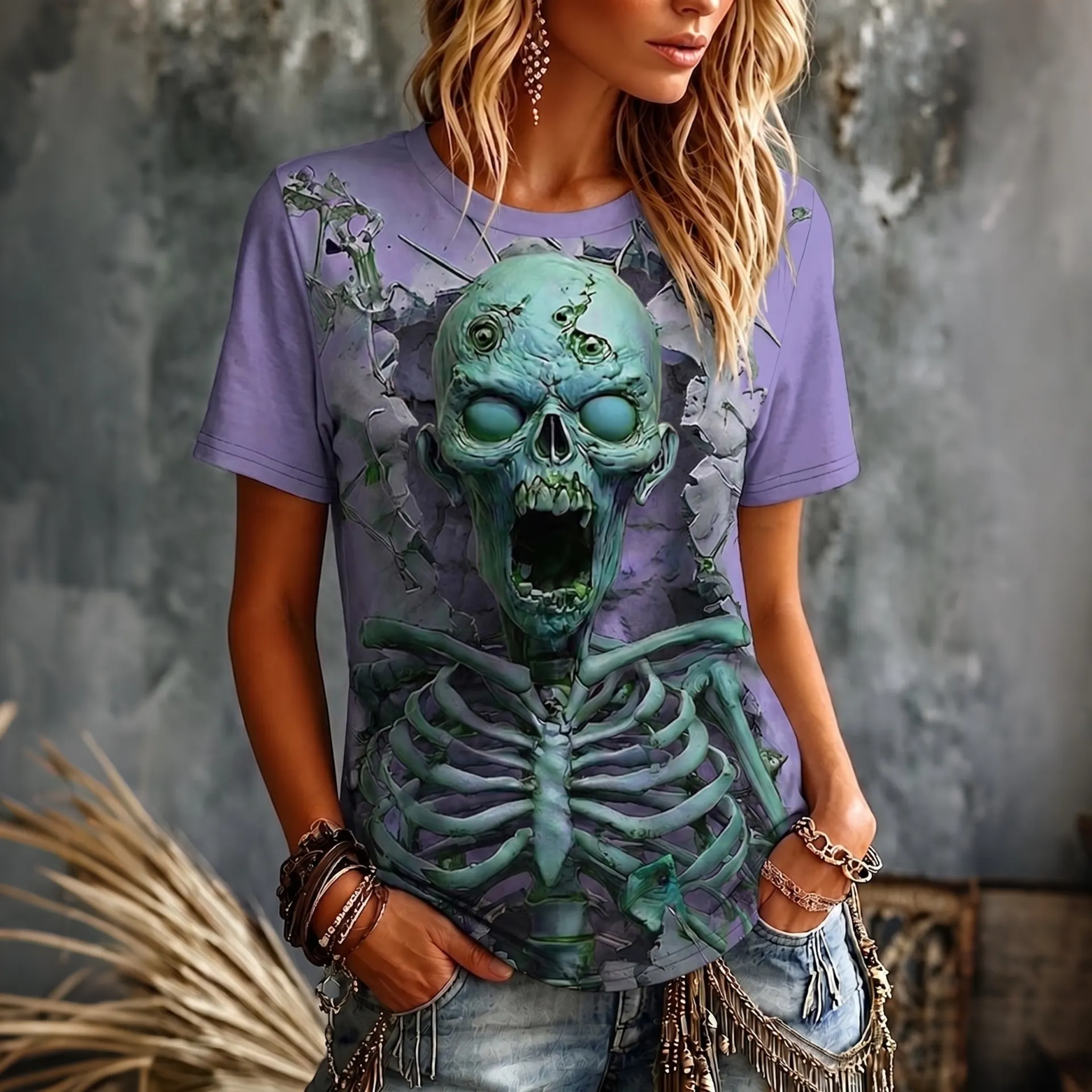 Women's Halloween Optical Illusion Zombies 3d Short Sleeve T-shirt