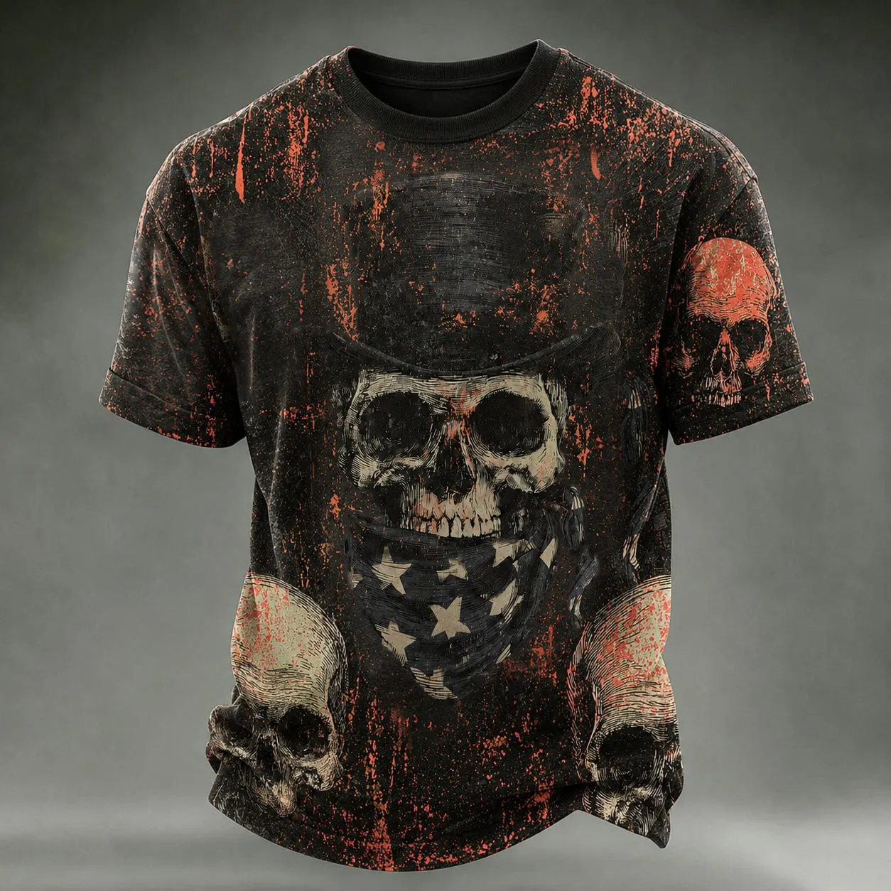 Men's Retro Halloween Theme Skull Print T-shirt
