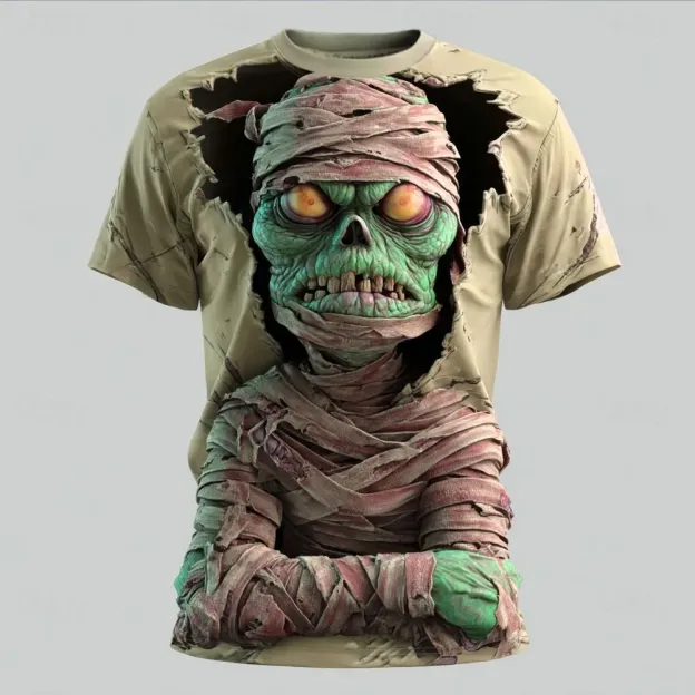 Men's Halloween 3d Zombie Mummy Print T-shirt