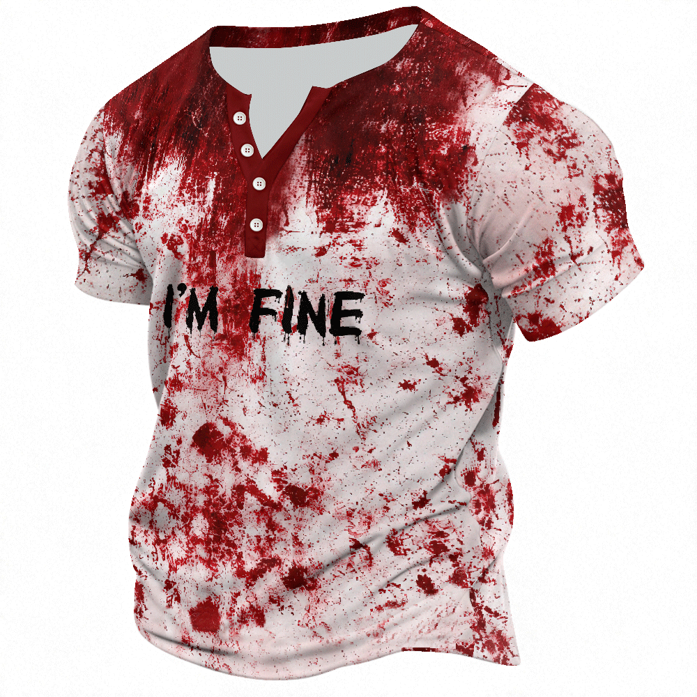 Men's Halloween Blood Splatter Funny Blood Stains Henley Shirt