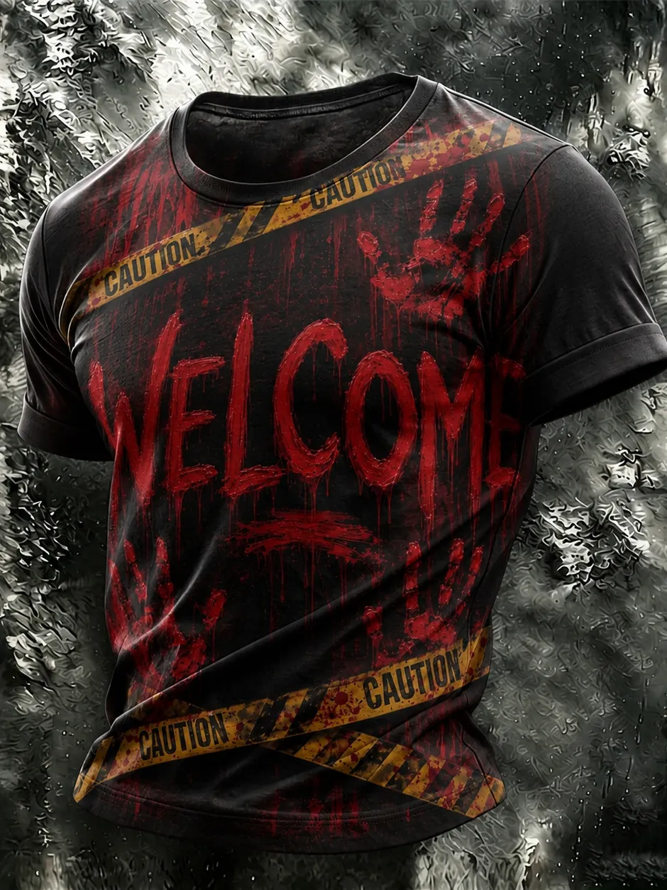 Men's Vintage Halloween Bloody Art Print Short Sleeve T-shirt