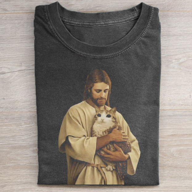 Funny Jesus Holding Meowl T-shirt