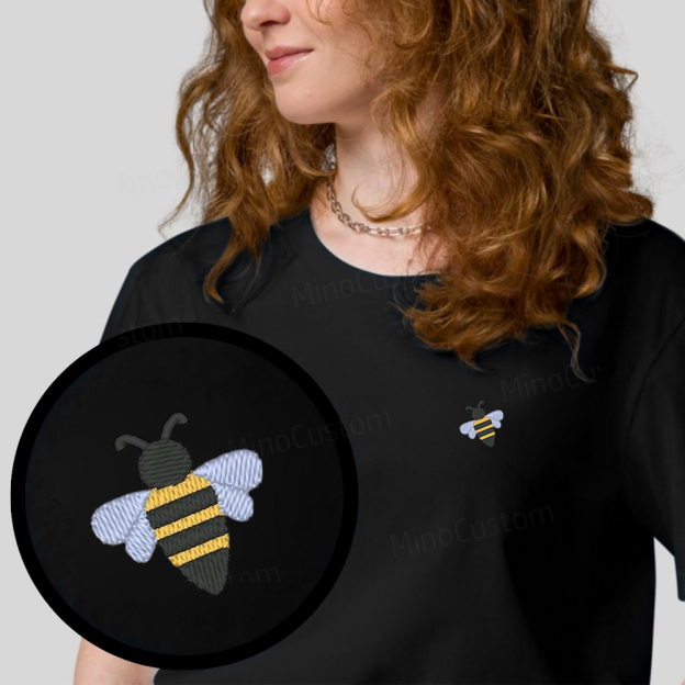 Embroidered Bee Organic Cotton T-shirt Unisex Simple Design