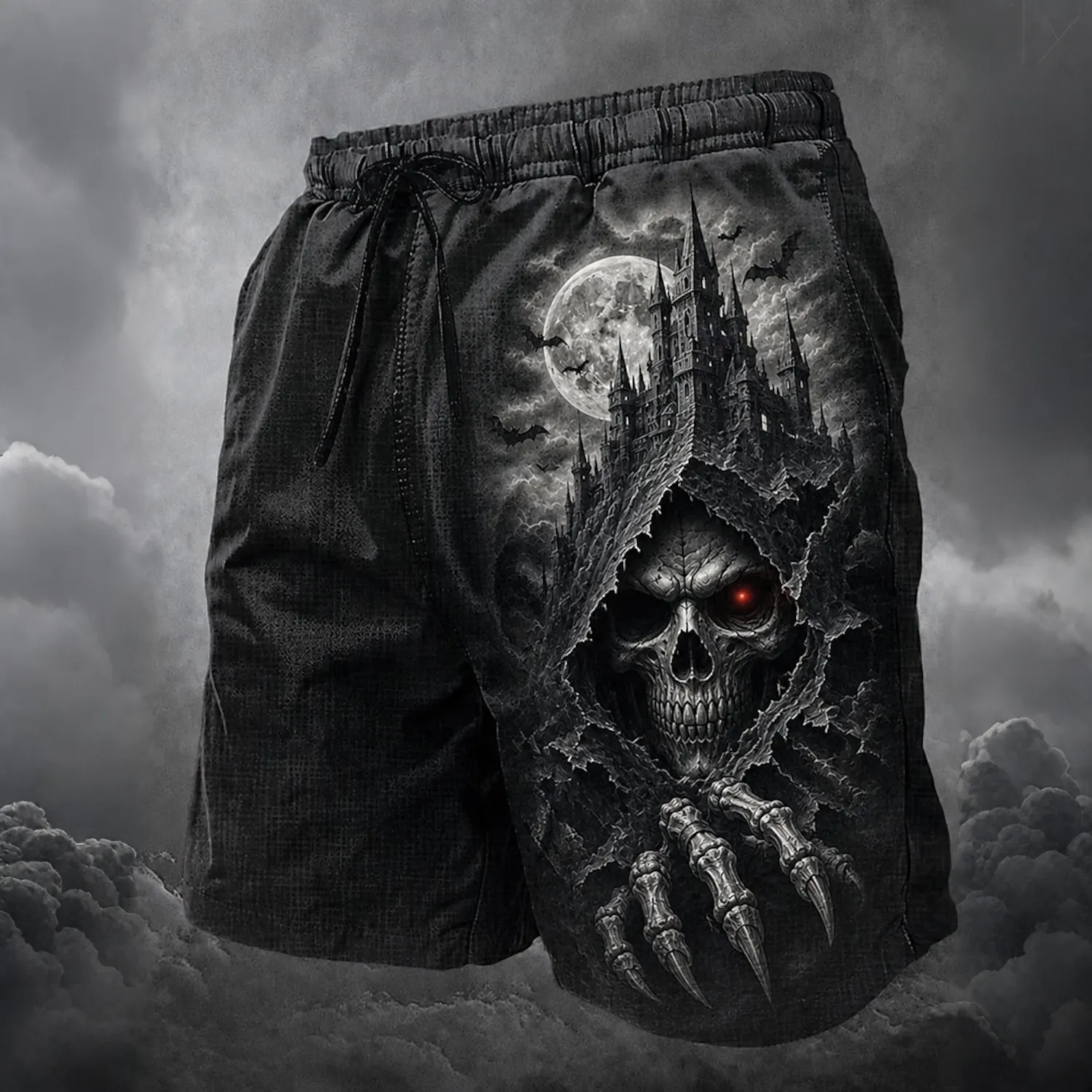 Men's Retro Halloween Skull Print Casual Shorts
