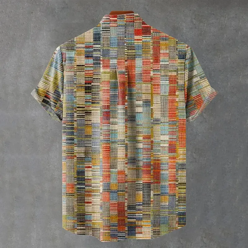 Abstract Geometric Pattern Art Vintage Stand-Collar Short-Sleeve Shirt
