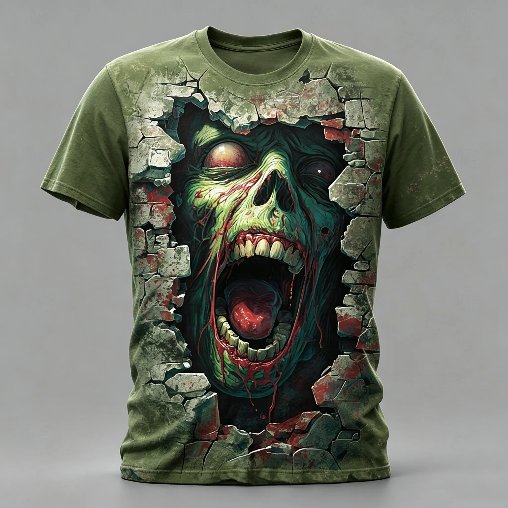Men's Retro Halloween Scary Skull Pattern Casual T-shirt