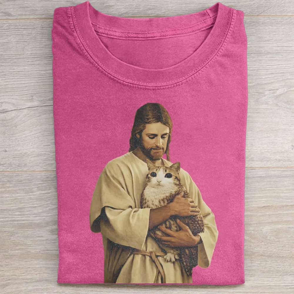 Funny Jesus Holding Meowl T-shirt