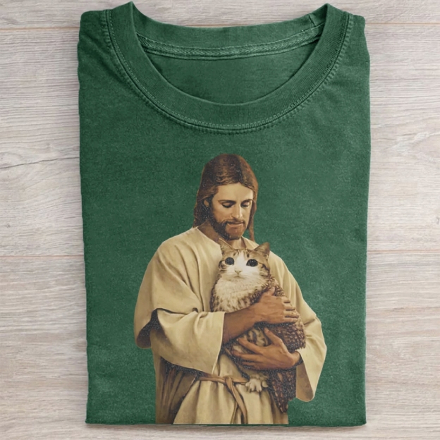 Funny Jesus Holding Meowl T-shirt