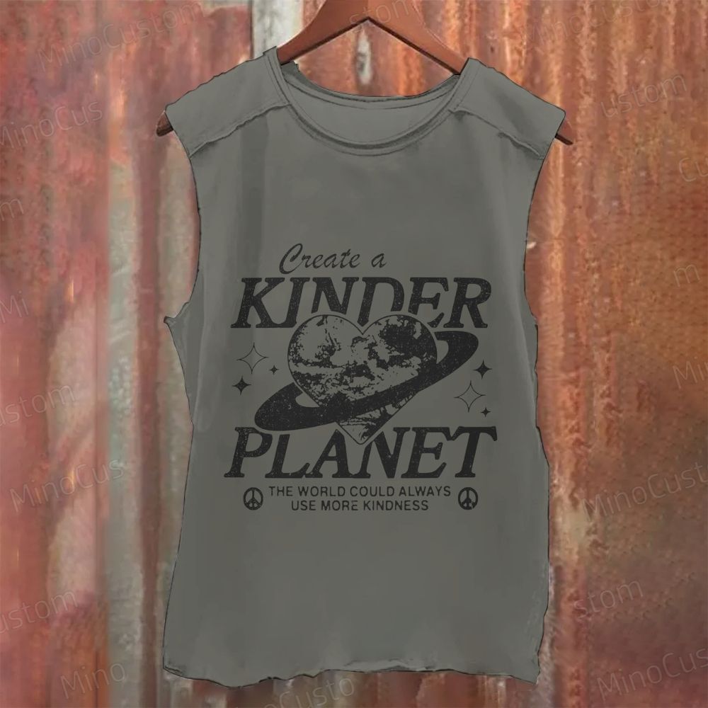Planetary Heart - Printed Tank Top with Kindness Slogan