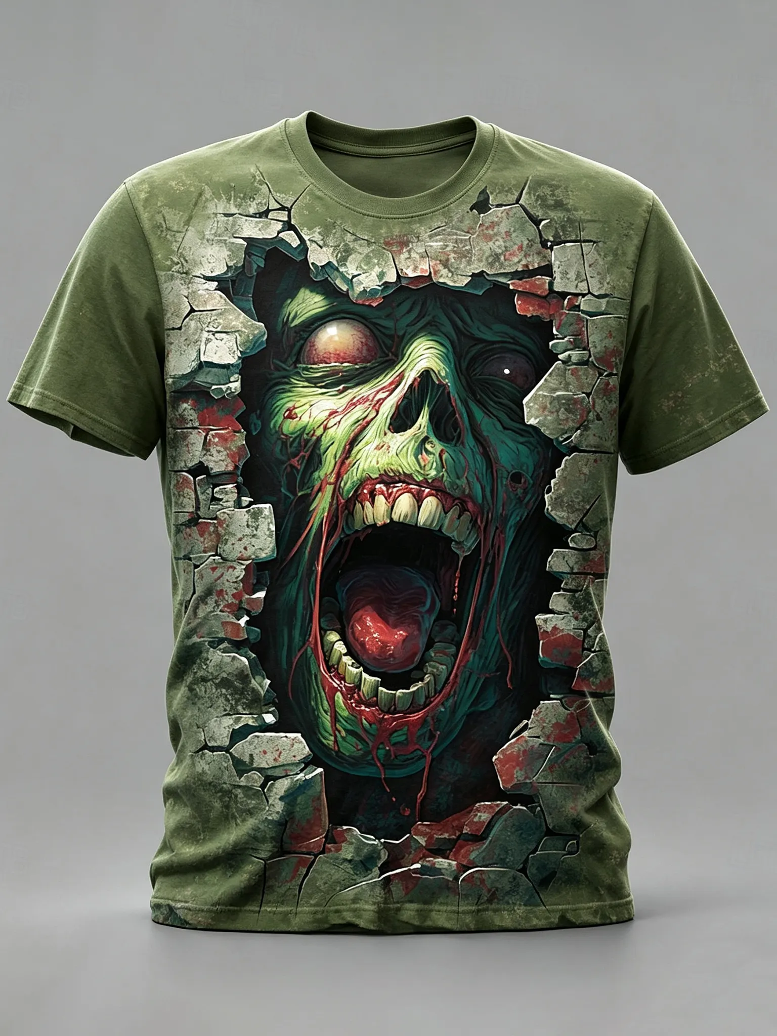 Men's Retro Halloween Scary Skull Pattern Casual T-shirt