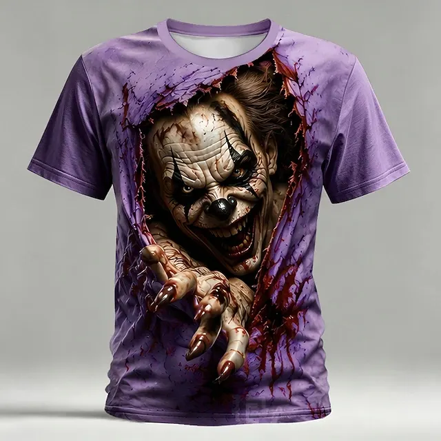 Halloween Men's Optical Illusion Creepy Clown 3d T-shirt