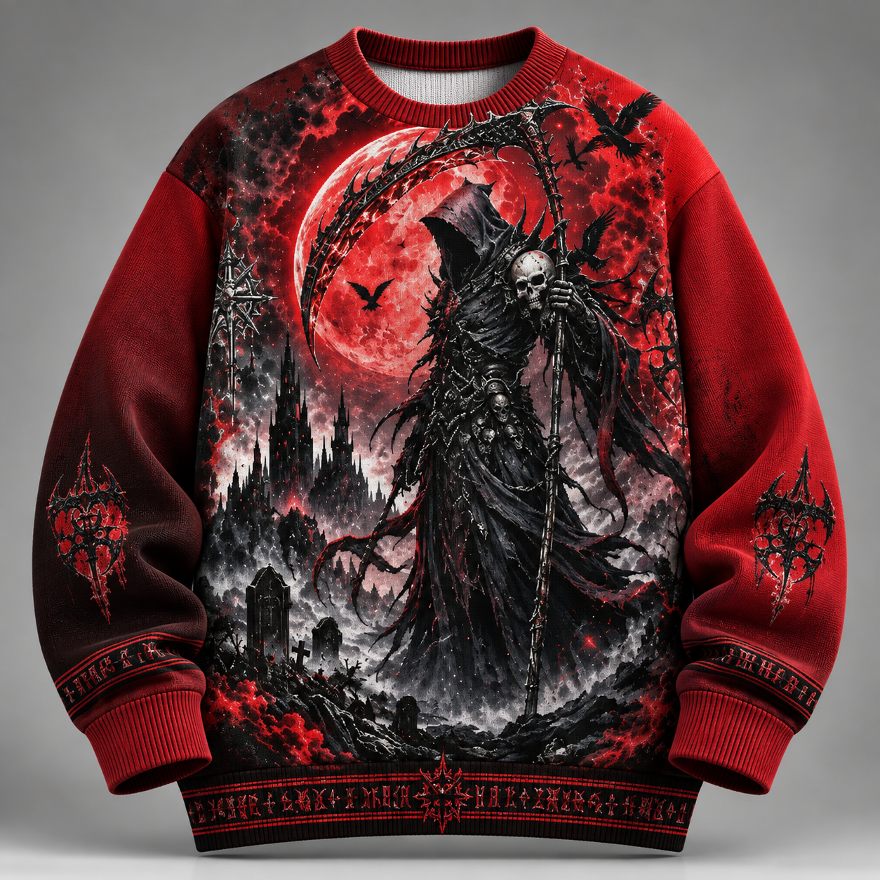 Men's Halloween Retro Dark Death  Raglan Sweater