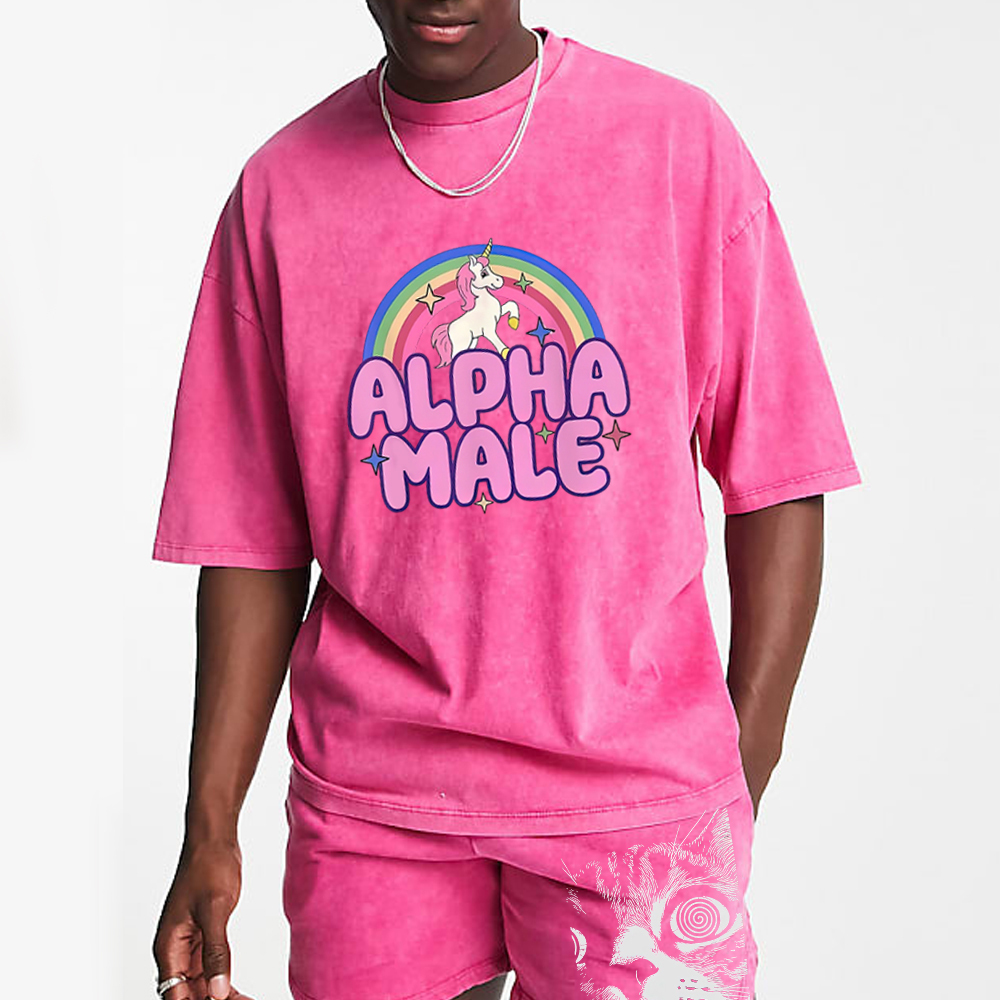 Rainbow Unicorn Alpha  Y2K  Washed T-Shirt 