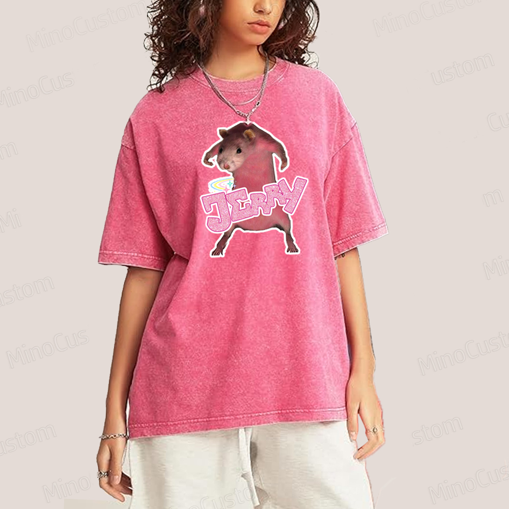 Pink hamster Jerry  Washed T-Shirt 