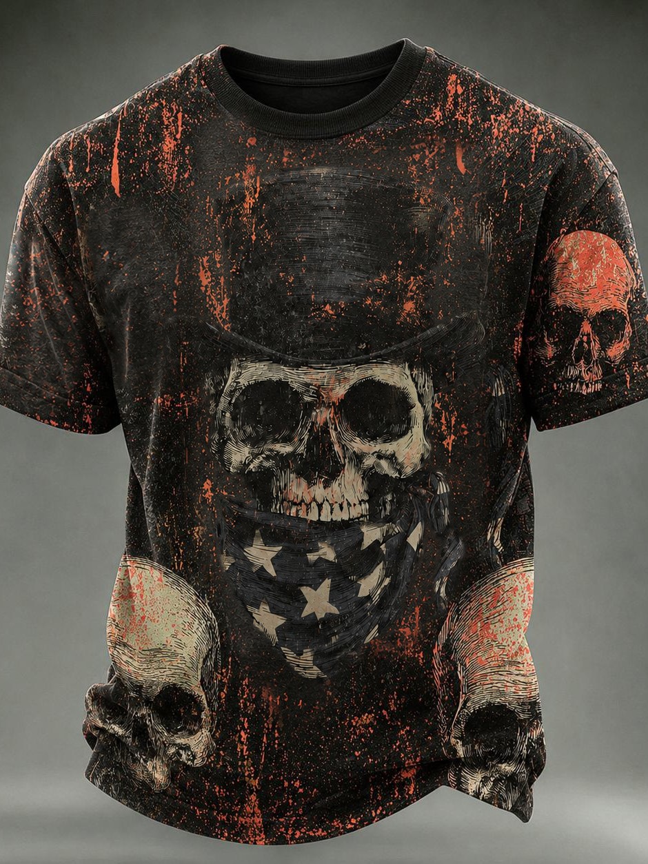 Men's Retro Halloween Theme Skull Print T-shirt