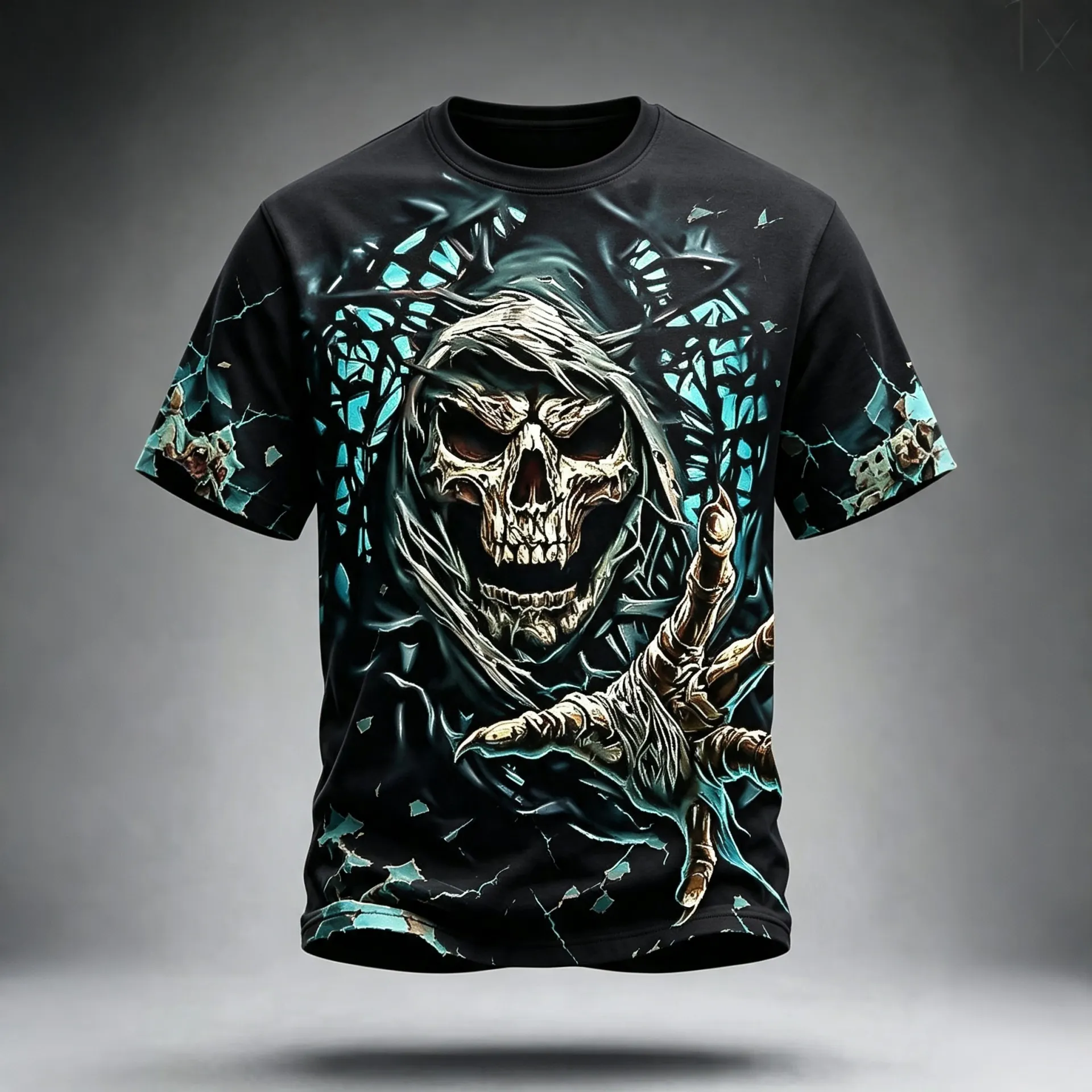 Men's Halloween Skull And Vine Print Crew Neck Short Sleeve T-shirt