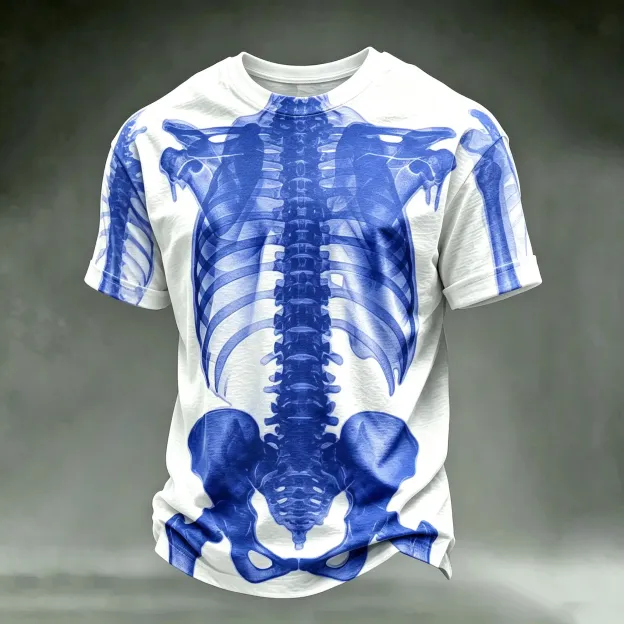 Men's Retro Halloween Theme X-ray Human Skeleton Print T-shirt