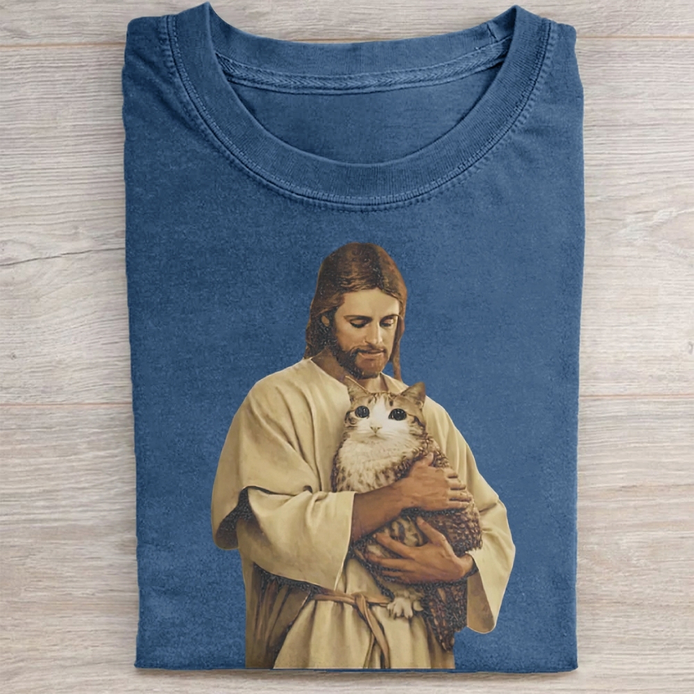 Funny Jesus Holding Meowl T-shirt