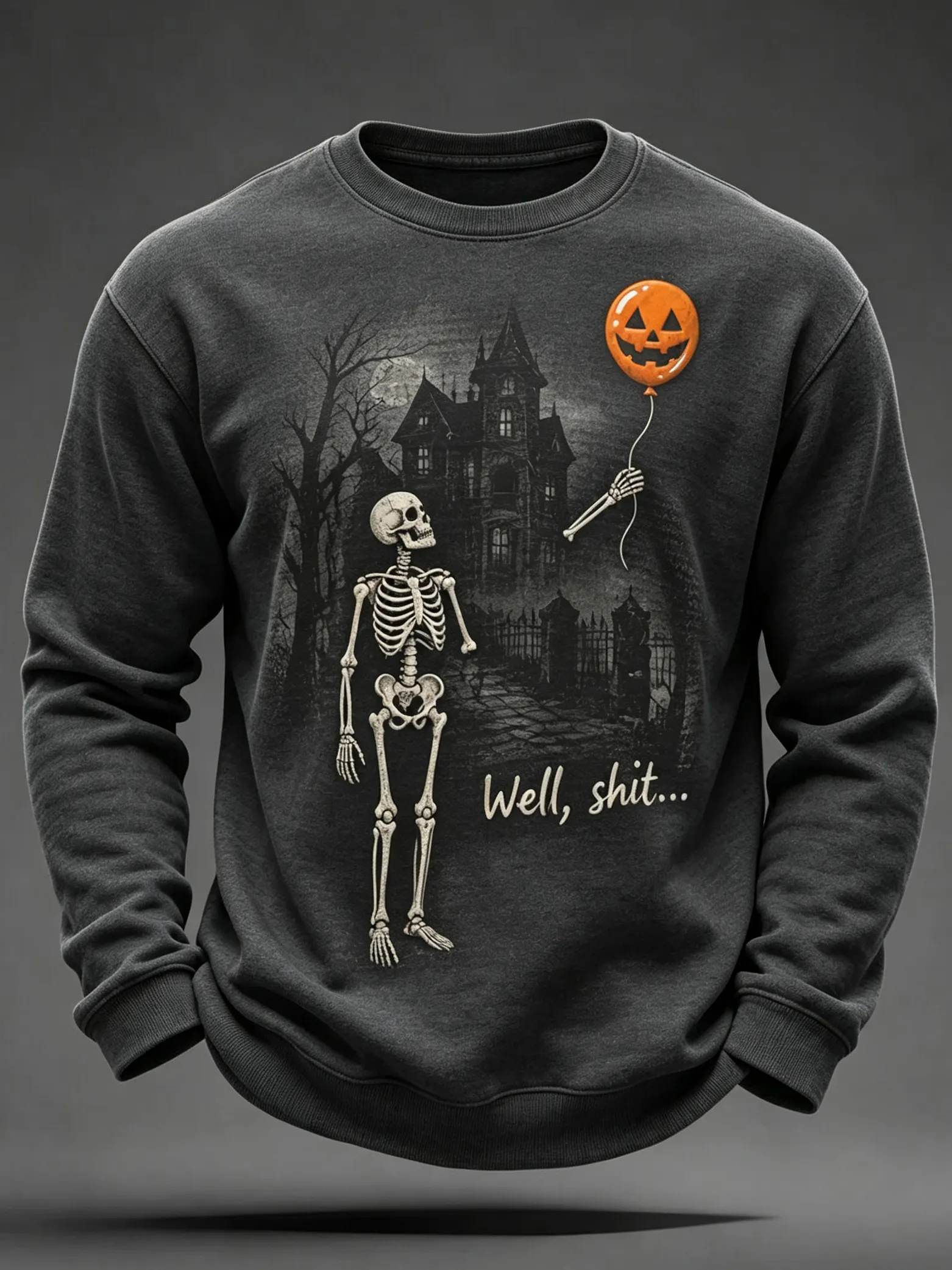 Men's Halloween Well Shit Skeleton Print Casual Sweatshirt