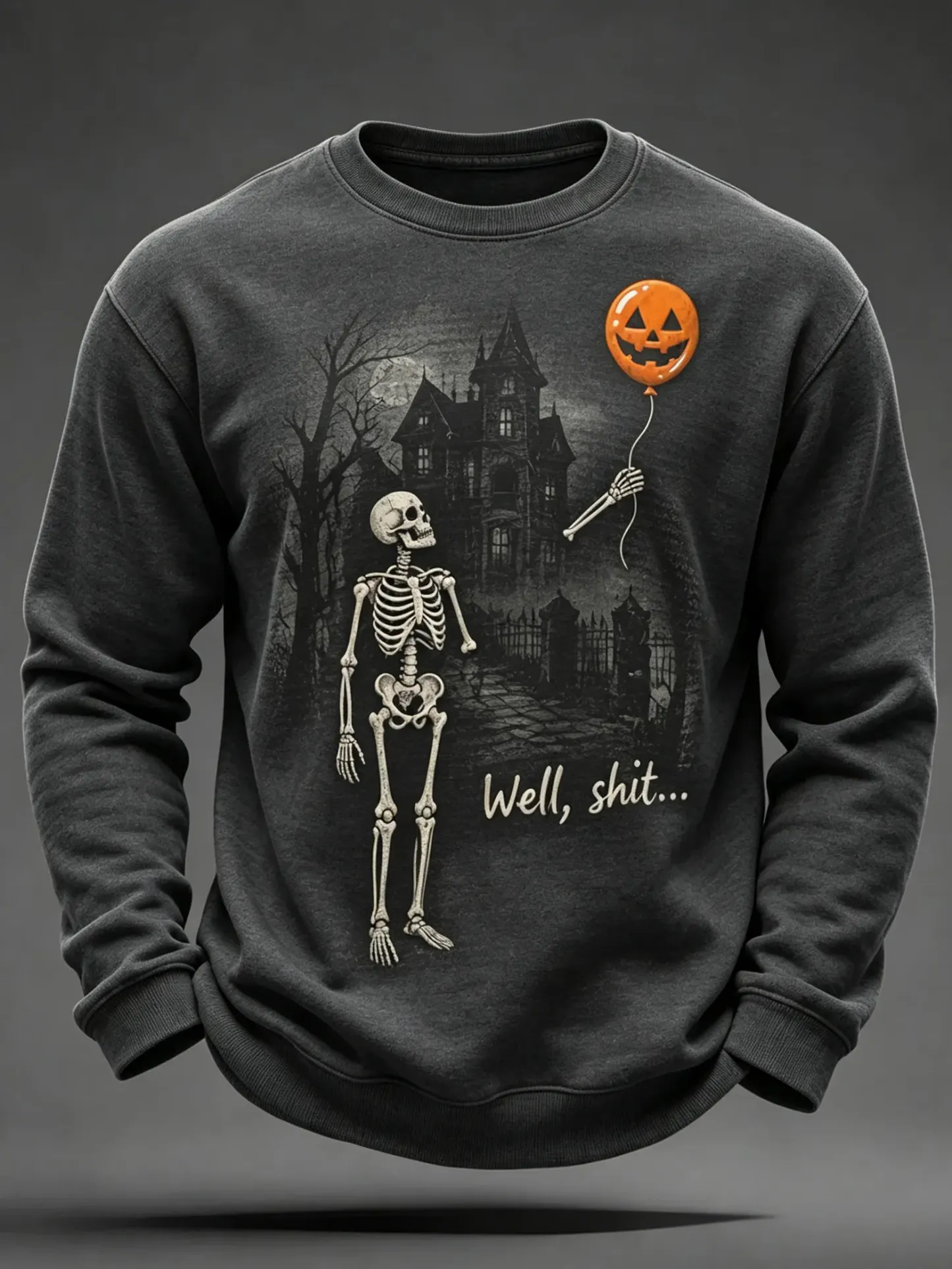 Men's Halloween Well Shit Skeleton Print Casual Sweatshirt