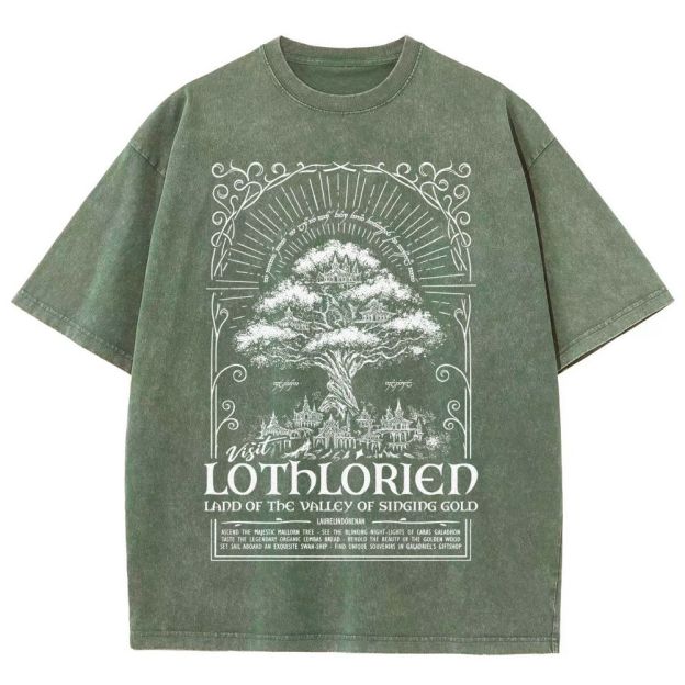 Fantasy Elven City Giant Tree Travel Poster Print Washed T - Shirt
