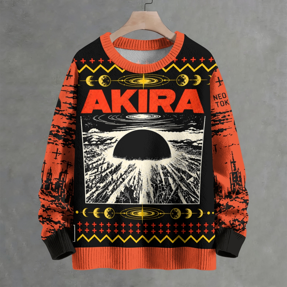 Retro Apocalyptic Explosion Graphic Crew Neck Sweater Ugly Sweater