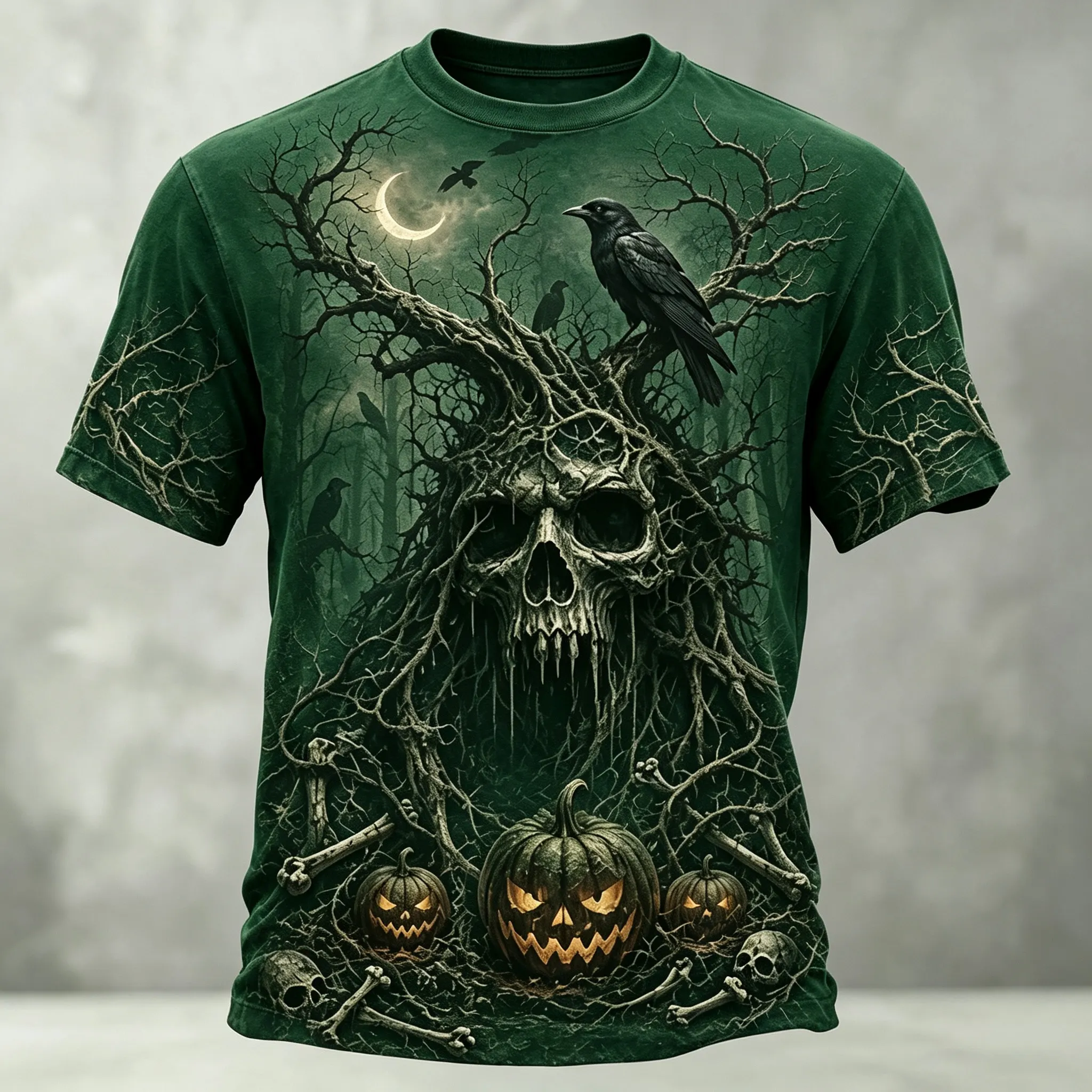 Men's Retro Halloween Skull And Pumpkin Print Casual T-shirt