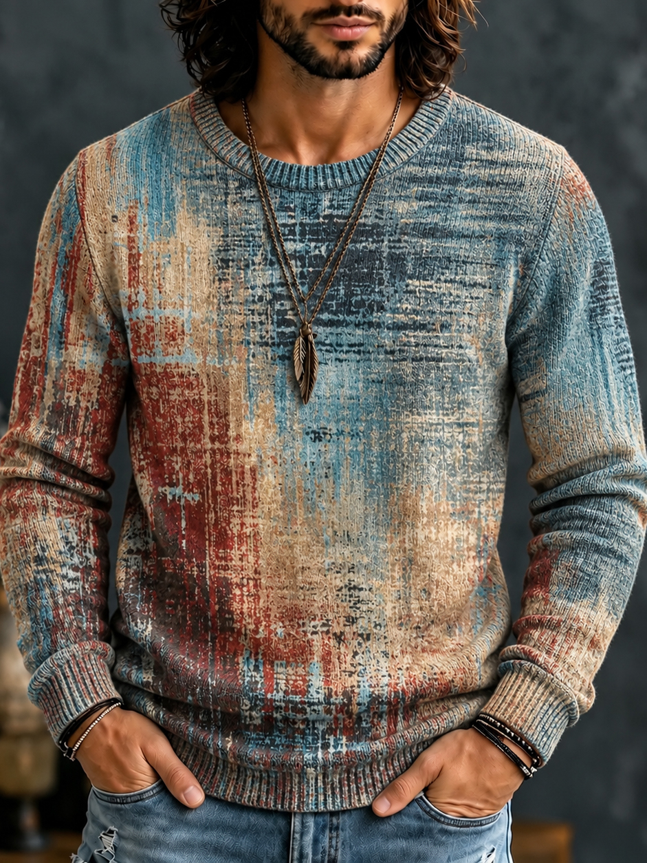 Men's Retro Retro Geometry Ethnic Pattern Art Crew Neck Sweater