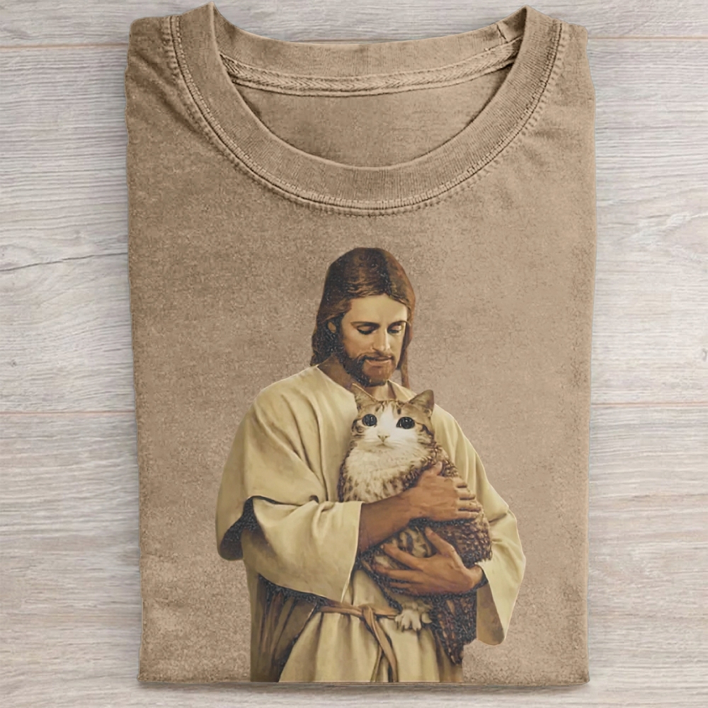 Funny Jesus Holding Meowl T-shirt
