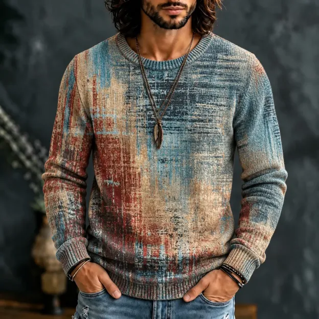 Men's Retro Retro Geometry Ethnic Pattern Art Crew Neck Sweater