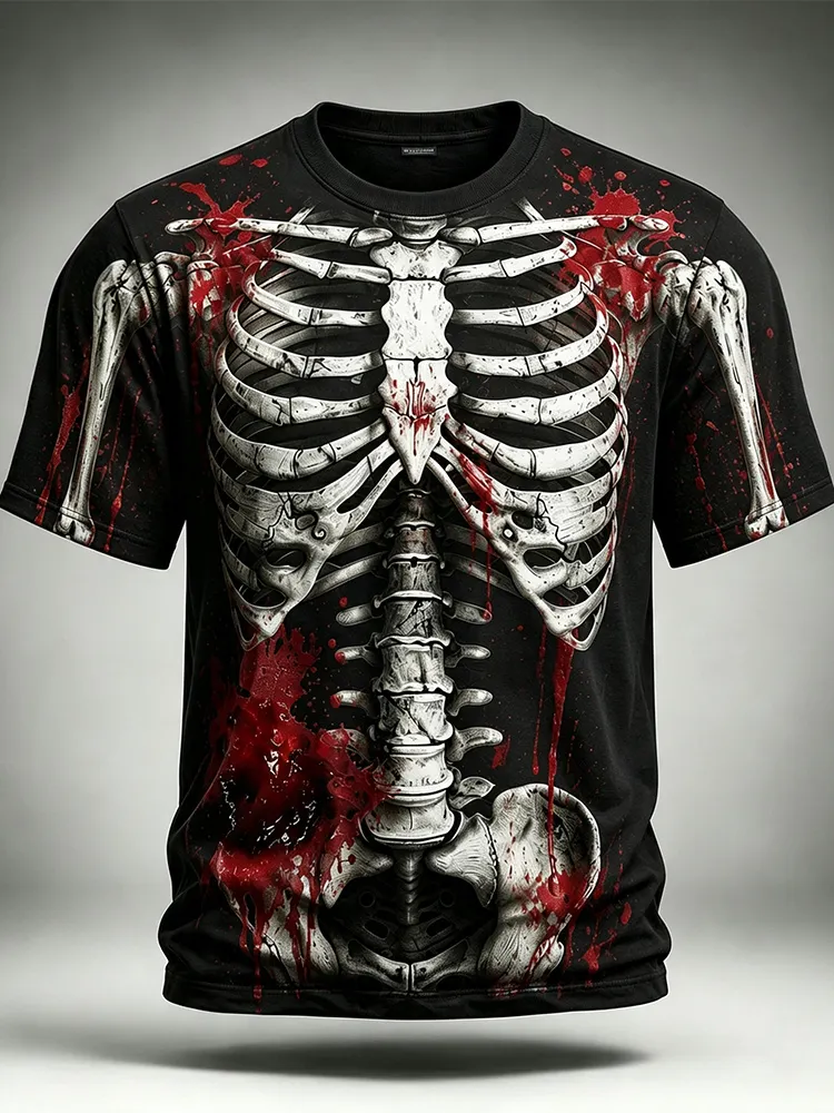 Men's Bloody Skull 3d Print Graphics Short Sleeve Crewneck T-shirt