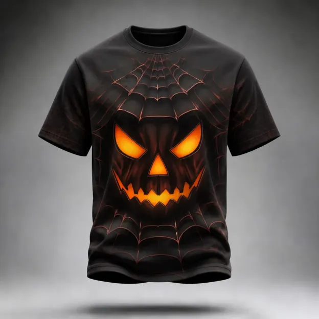 Men's Retro Halloween Pumpkin Face Pattern Casual T-shirt