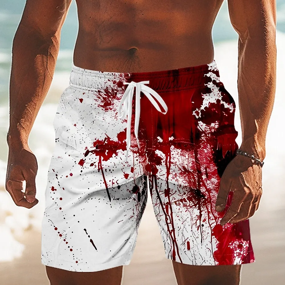 Men's Retro Halloween Bloodstain Pattern Casual Shorts