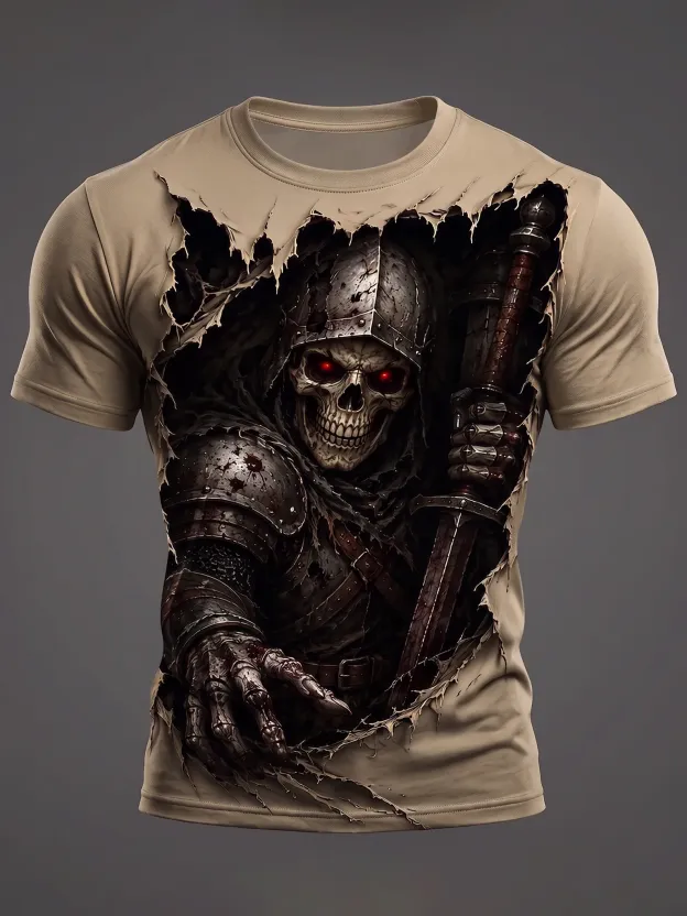Men's Vintage Halloween Skull Print Short Sleeve T-shirt