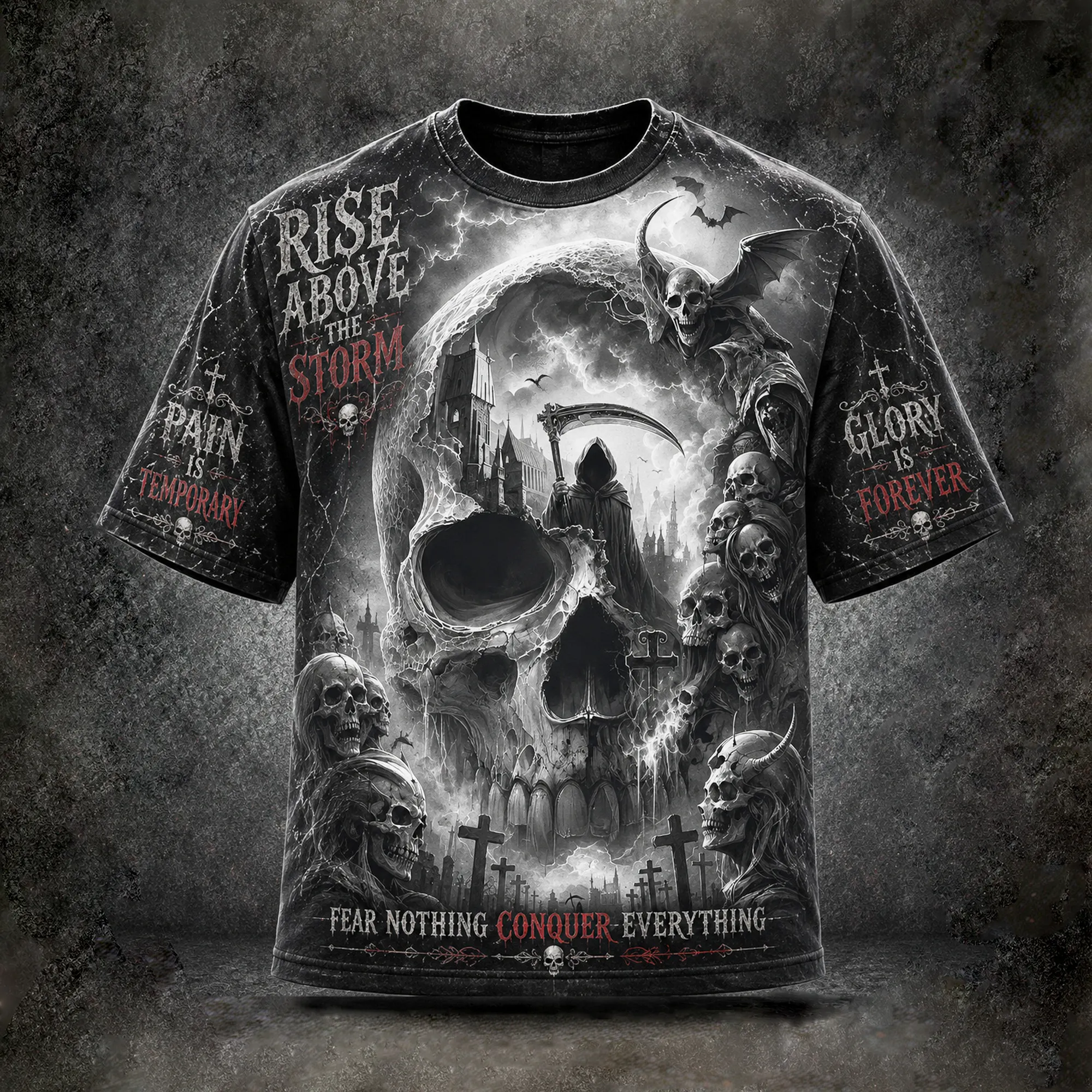 Halloween Dark Gothic Graveyard Death Pattern Beyond Storm Giant Skull Death Casual T-shirt