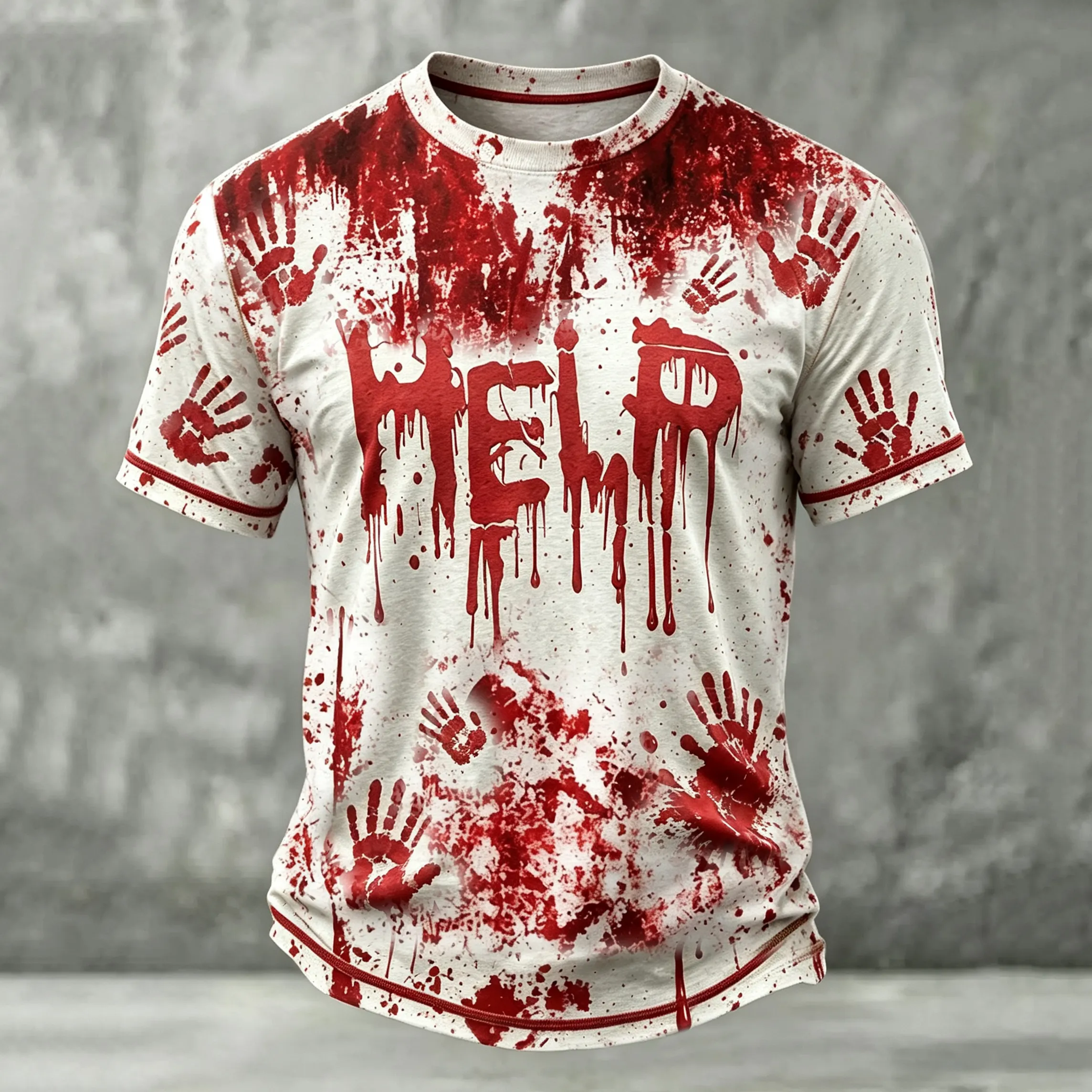 Men's Retro Halloween Bloodstain Help Print Short-sleeve T-shirt