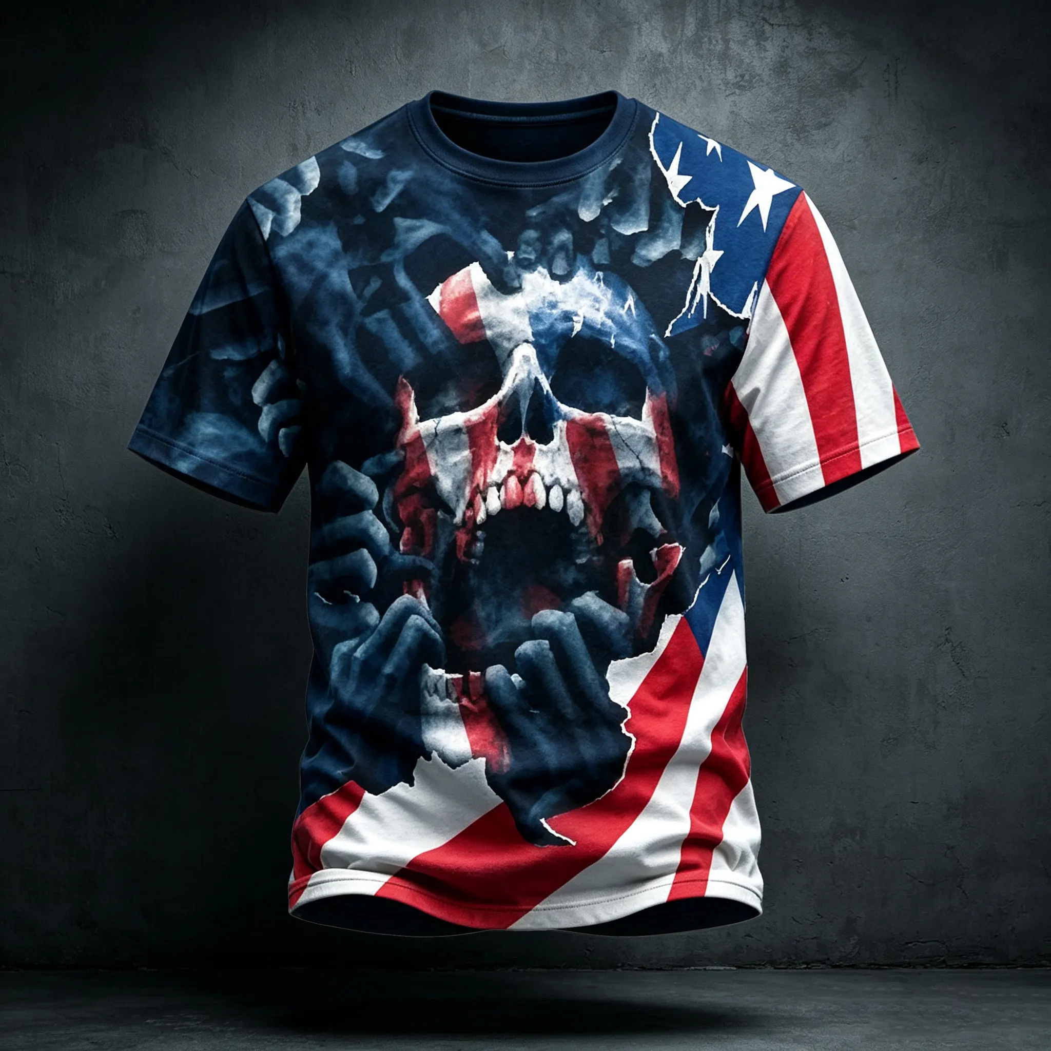 Men's Retro Halloween Skull And Flag Print T-shirt