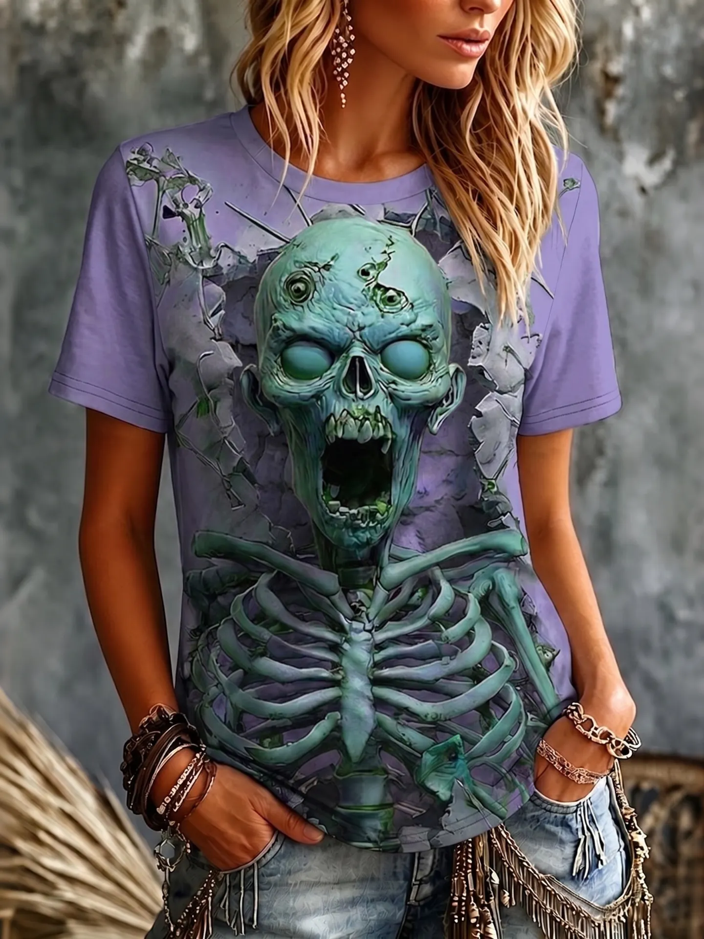 Women's Halloween Optical Illusion Zombies 3d Short Sleeve T-shirt